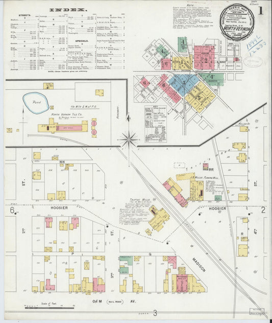 Sanborn Fire Insurance Map from North Vernon, Jennings County, Indiana (1899), Sheet #0001 - Historic Sanborn Fire Insurance Map Print, vintage old map wall art, antique decor, genealogy gift, Indiana Indiana map