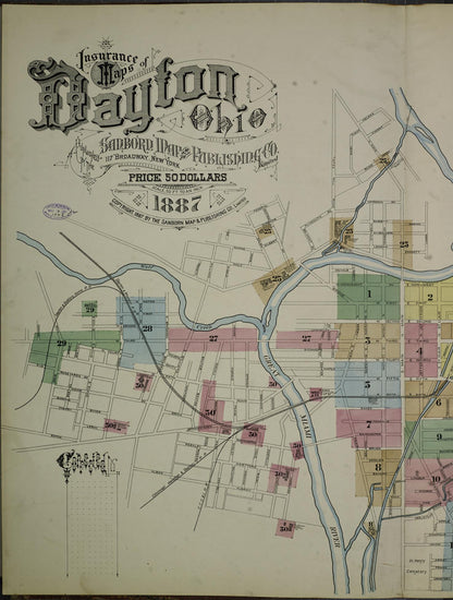 Sanborn Fire Insurance Map from Dayton, Montgomery County, Ohio (1887), Sheet #0001 - Historic Sanborn Fire Insurance Map Print, vintage old map wall art, antique decor, genealogy gift, Ohio Ohio map