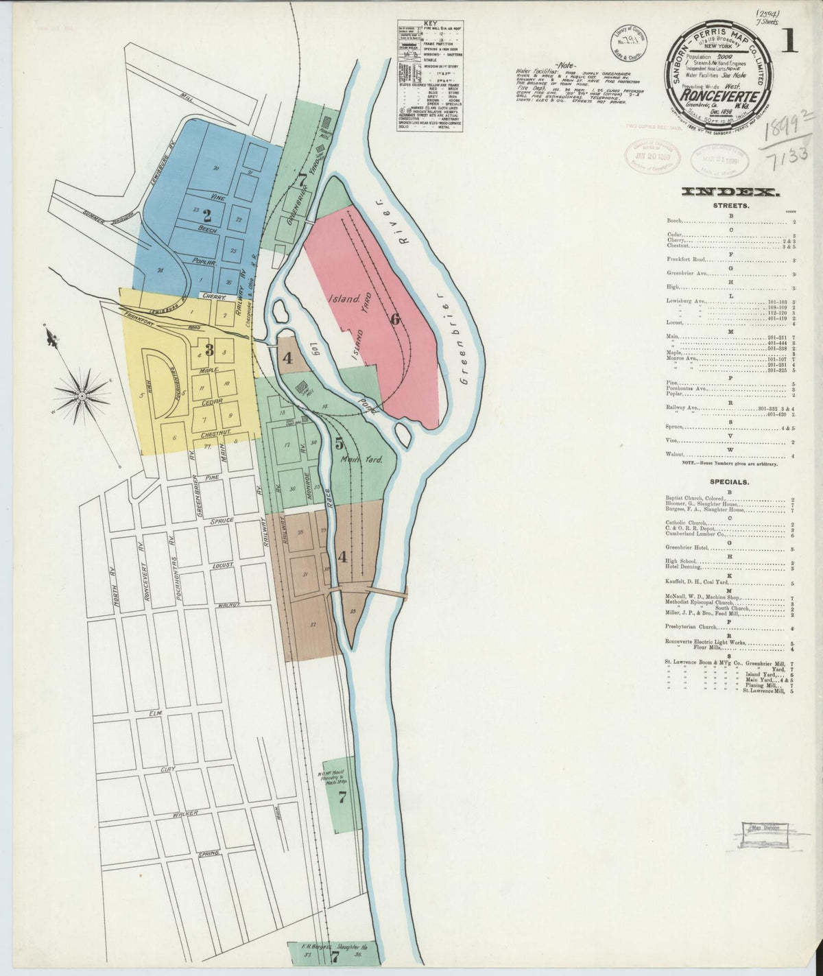 Sanborn Fire Insurance Map from Ronceverte, Greenbrier County, West Virginia (1898), Sheet #0001 - Complete Map Set gallery image, historic Sanborn map, vintage wall art, West Virginia West Virginia