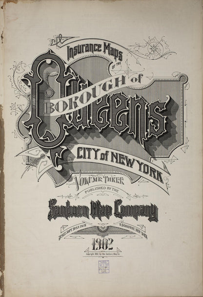 Sanborn Fire Insurance Map from Queens, Queens County, New York (1902), Sheet #0001 - Historic Sanborn Fire Insurance Map Print, vintage old map wall art, antique decor, genealogy gift, New York New York map