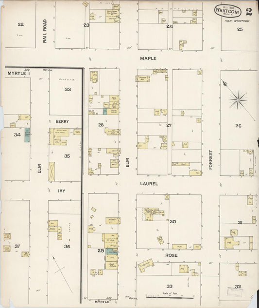 Sanborn Fire Insurance Map from Whatcom, Whatcom County, Washington (1888), Sheet #0003 - Historic Sanborn Fire Insurance Map Print, vintage old map wall art, antique decor, genealogy gift, Washington Washington map