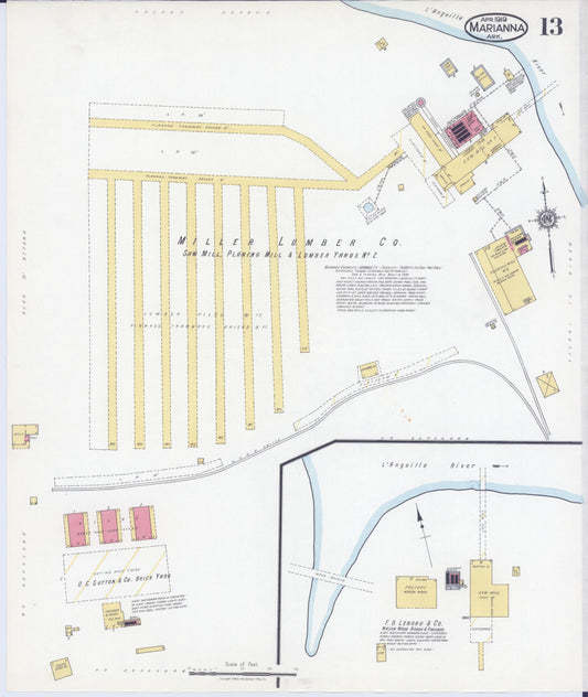 Sanborn Fire Insurance Map from Marianna, Lee County, Arkansas (1919), Sheet #0013 - Historic Sanborn Fire Insurance Map Print, vintage old map wall art, antique decor, genealogy gift, Arkansas Arkansas map