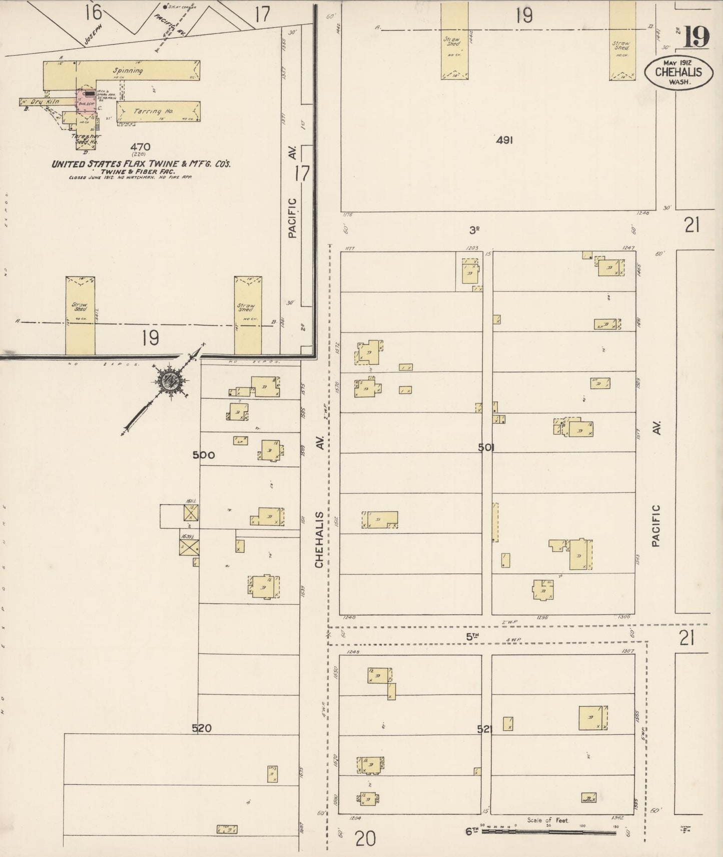 Sanborn Fire Insurance Map from Chehalis, Lewis County, Washington (1912), Sheet #0019 - Complete Map Set gallery image, historic Sanborn map, vintage wall art, Washington Washington