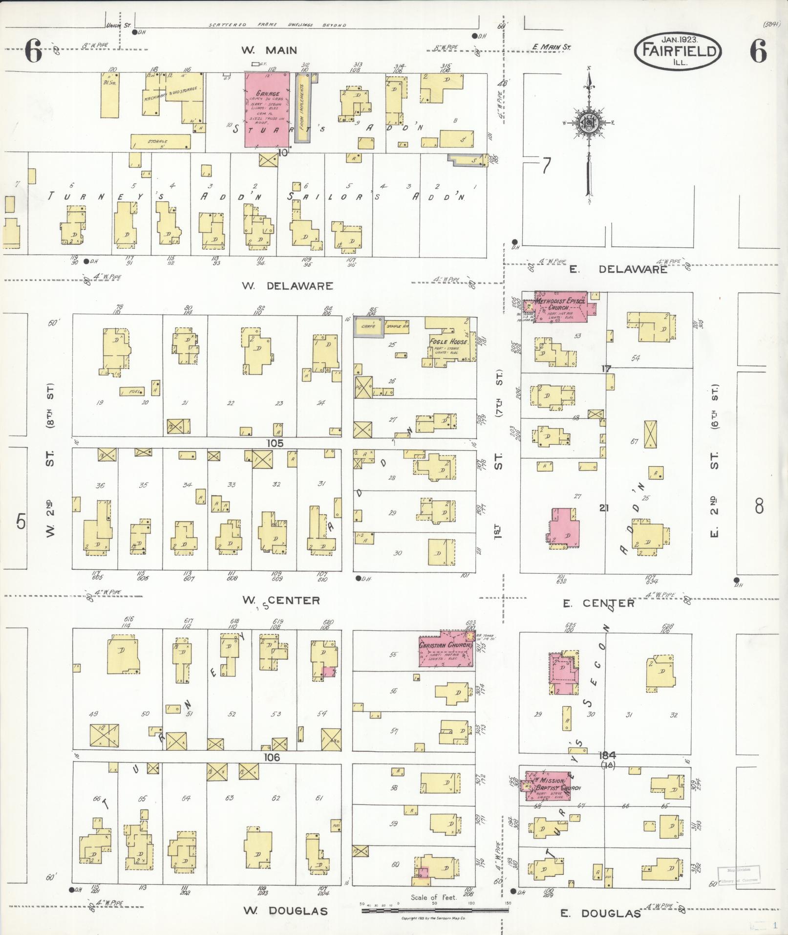 Sanborn Fire Insurance Map from Fairfield, Wayne County, Illinois (1923), Sheet #0006 - Complete Map Set gallery image, historic Sanborn map, vintage wall art, Illinois Illinois