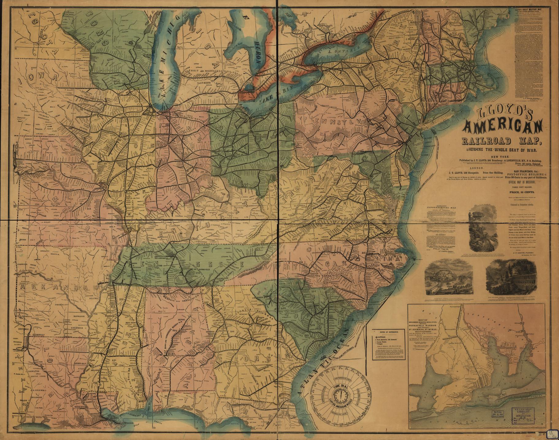 Lloyd's American railroad map, showing the whole seat of the war. Civil War Map (1861) - Historic Battlefield Map Reprint