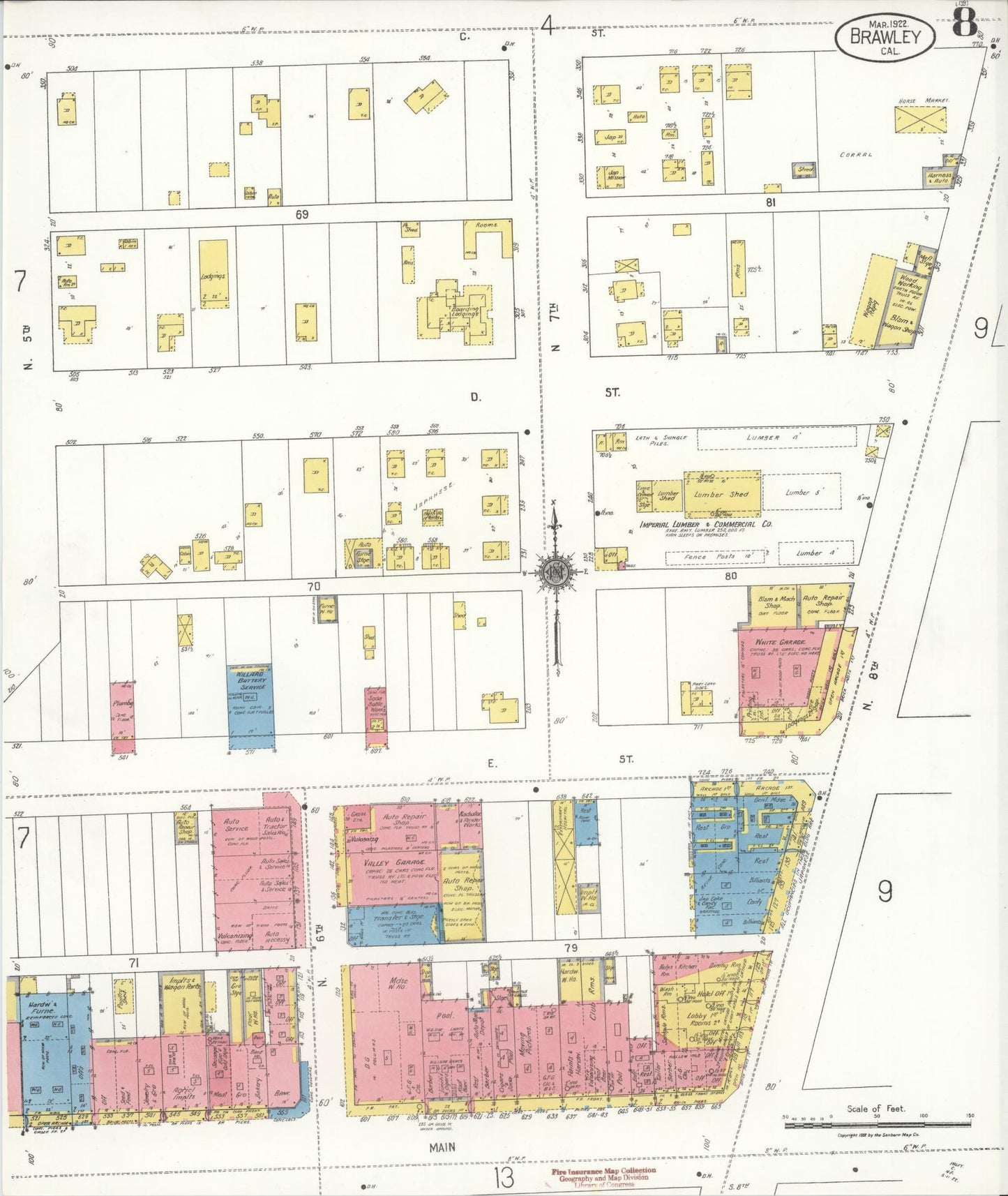 Sanborn Fire Insurance Map from Brawley, Imperial County, California (1922), Sheet #0008 - Complete Map Set gallery image, historic Sanborn map, vintage wall art, California California