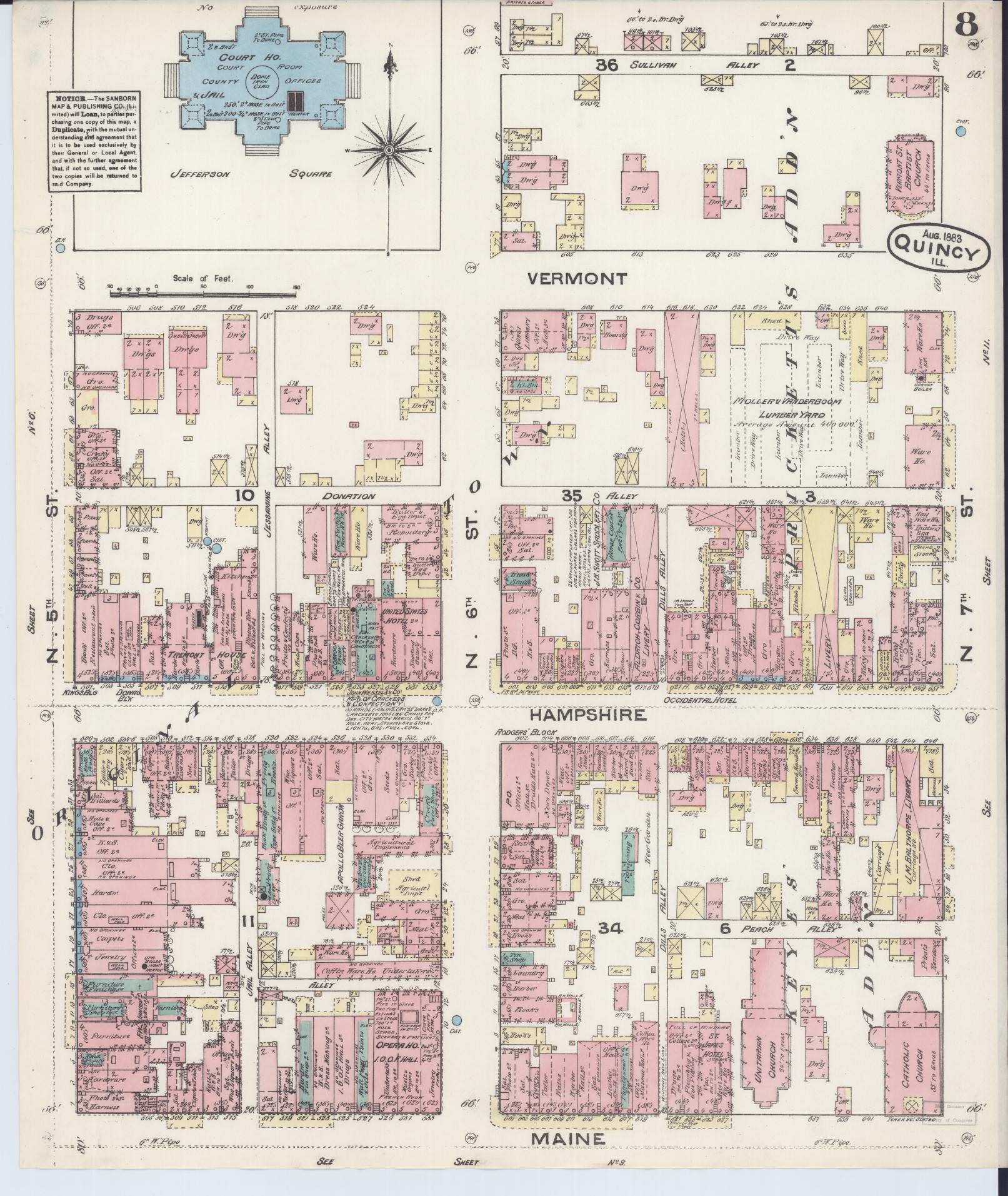 Sanborn Fire Insurance Map from Quincy, Adams County, Illinois (1883), Sheet #0008 - Complete Map Set gallery image, historic Sanborn map, vintage wall art, Illinois Illinois