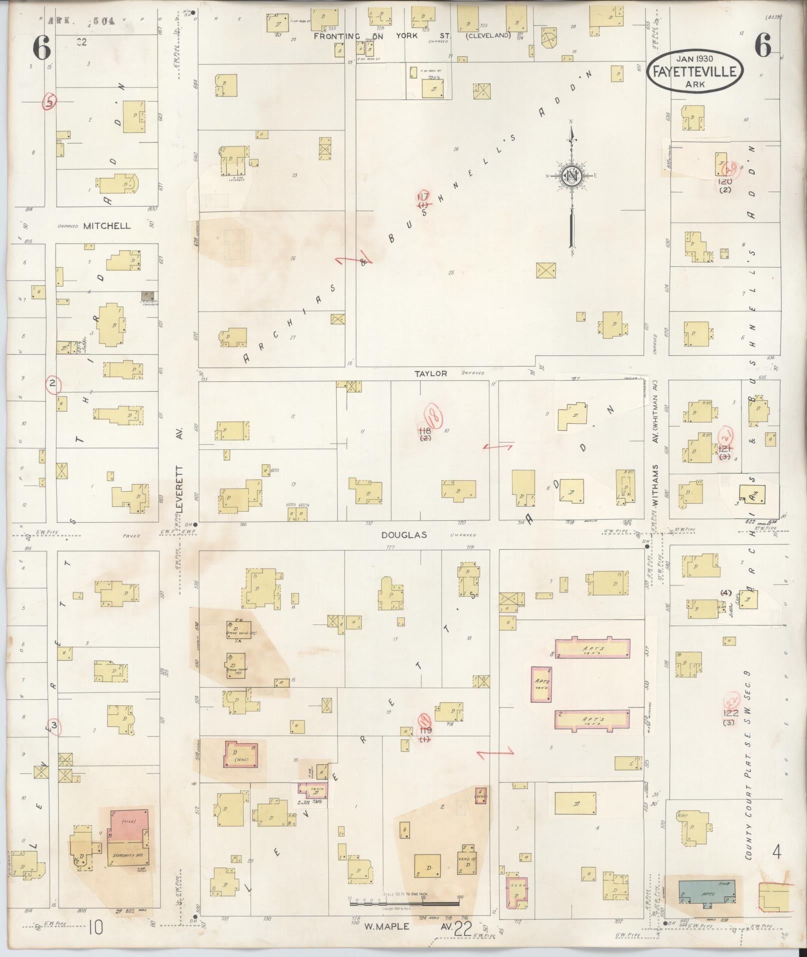 Sanborn Fire Insurance Map from Fayetteville, Washington County, Arkansas (1948), Sheet #0006 - Complete Map Set gallery image, historic Sanborn map, vintage wall art, Arkansas Arkansas