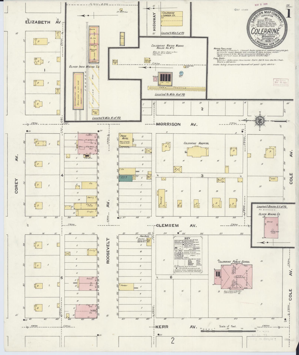 Sanborn Fire Insurance Map from Coleraine, Itasca County, Minnesota (1909), Sheet #0001 - Complete Map Set gallery image, historic Sanborn map, vintage wall art, Minnesota Minnesota