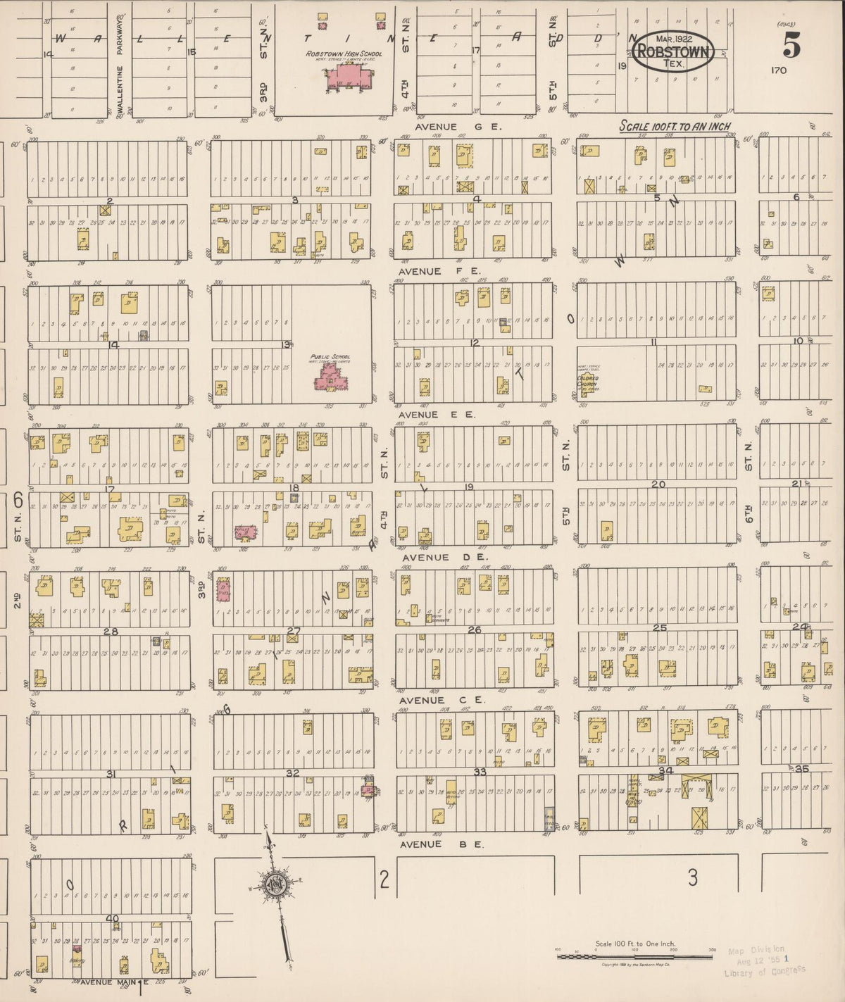 Sanborn Fire Insurance Map from Robstown, Nueces County, Texas (1922), Sheet #0005 - Complete Map Set gallery image, historic Sanborn map, vintage wall art, Texas Texas