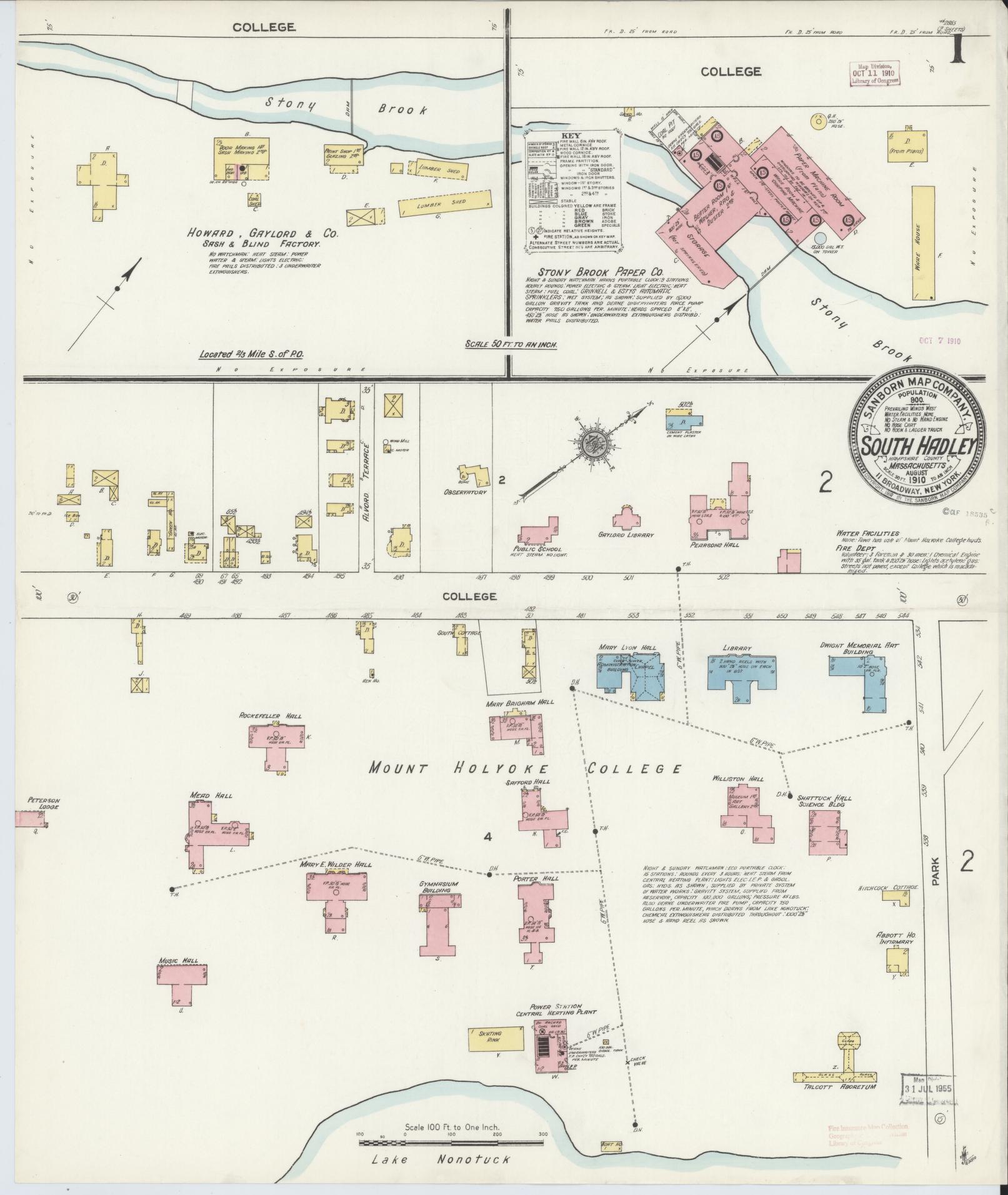 Sanborn Fire Insurance Map from South Hadley, Hampshire County, Massachusetts (1910), Sheet #0001 - Complete Map Set gallery image, historic Sanborn map, vintage wall art, Massachusetts Massachusetts