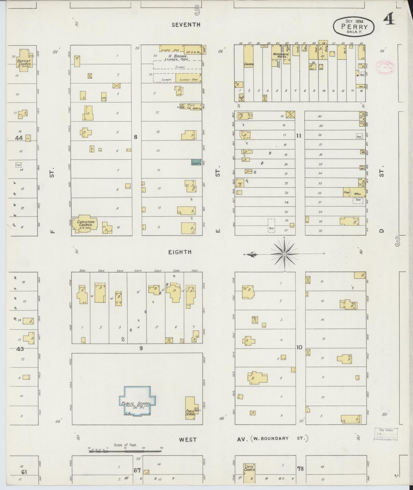 Sanborn Fire Insurance Map from Perry, Noble County, Oklahoma (1894), Sheet #0004 - Complete Map Set gallery image, historic Sanborn map, vintage wall art, Oklahoma Oklahoma