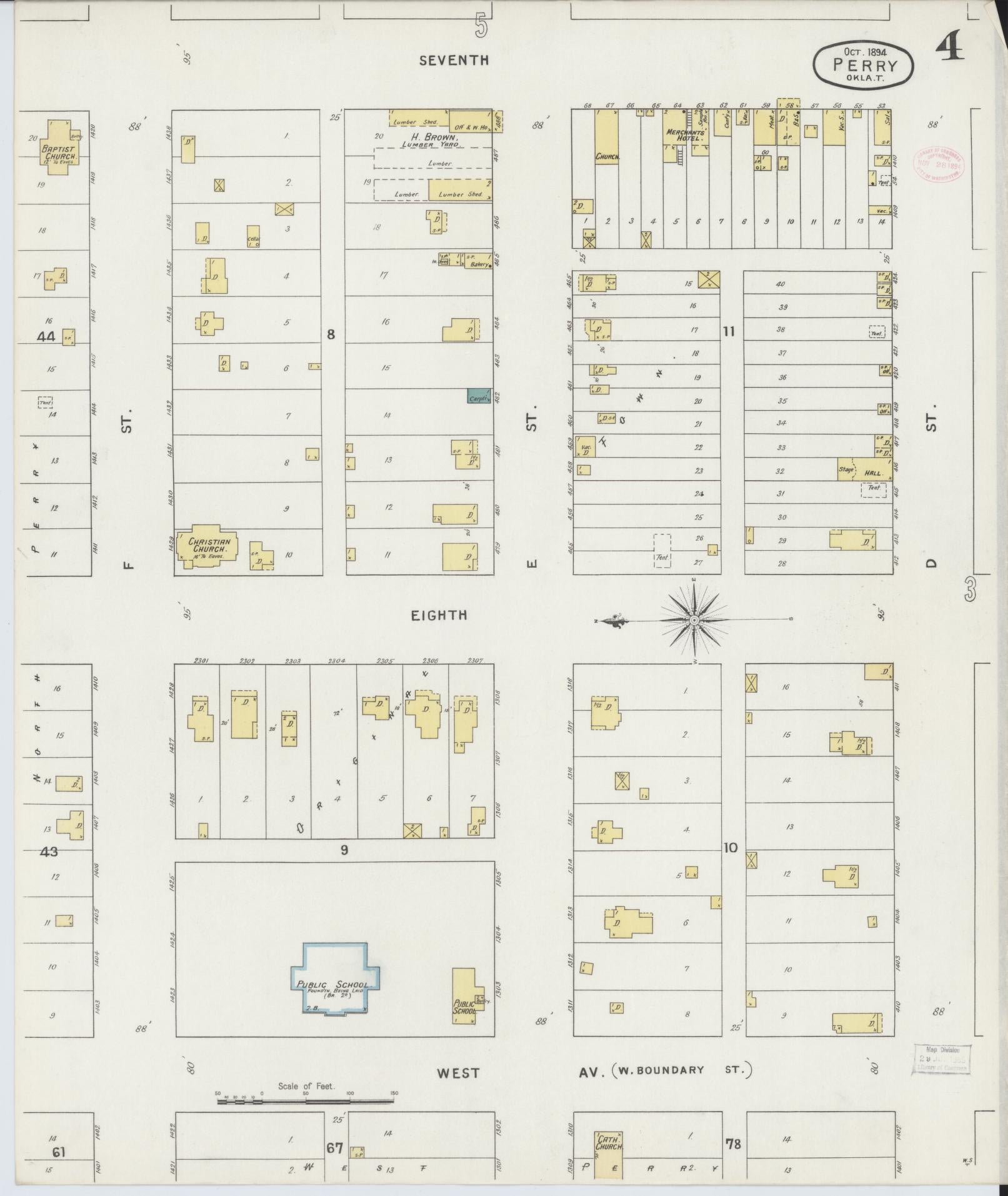Sanborn Fire Insurance Map from Perry, Noble County, Oklahoma (1894), Sheet #0004 - Complete Map Set gallery image, historic Sanborn map, vintage wall art, Oklahoma Oklahoma