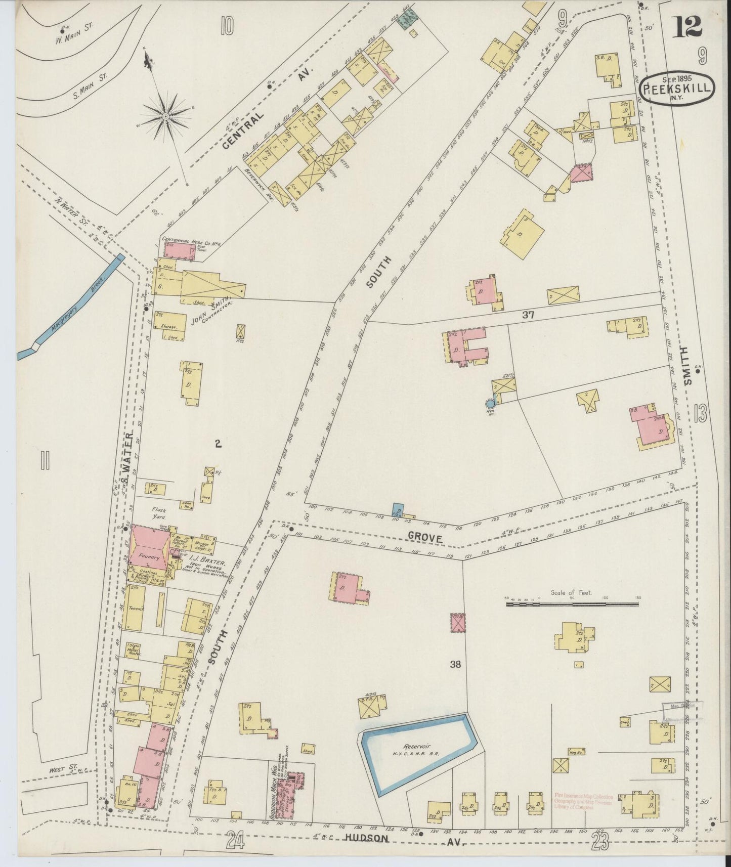 Sanborn Fire Insurance Map from Peekskill, Westchester County, New York (1895), Sheet #0012 - Complete Map Set gallery image, historic Sanborn map, vintage wall art, New York New York