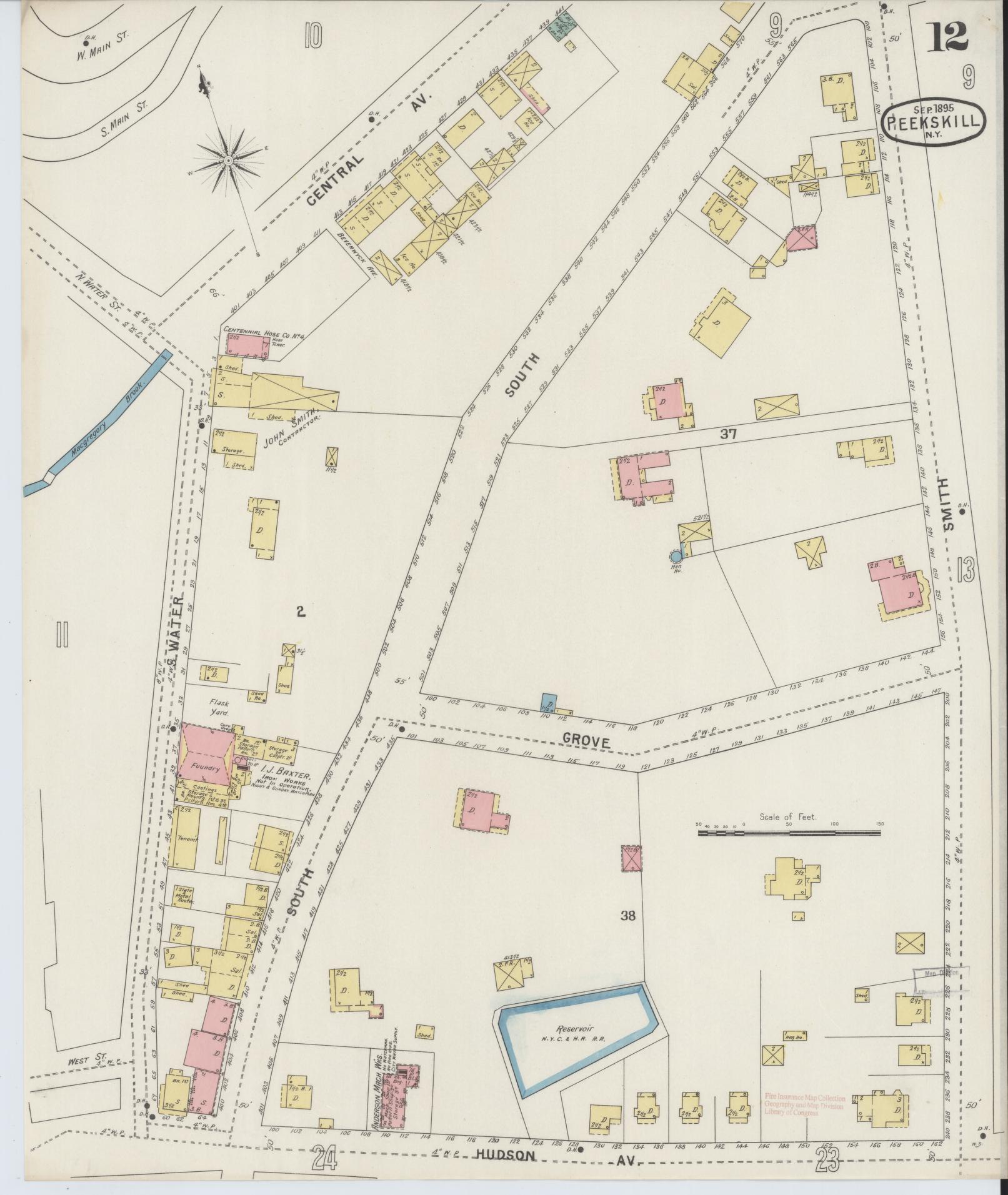 Sanborn Fire Insurance Map from Peekskill, Westchester County, New York (1895), Sheet #0012 - Complete Map Set gallery image, historic Sanborn map, vintage wall art, New York New York