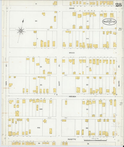 Sanborn Fire Insurance Map from Washington, Washington County, Pennsylvania (1904), Sheet #0028 - Historic Sanborn Fire Insurance Map Print, vintage old map wall art, antique decor, genealogy gift, Pennsylvania Pennsylvania map