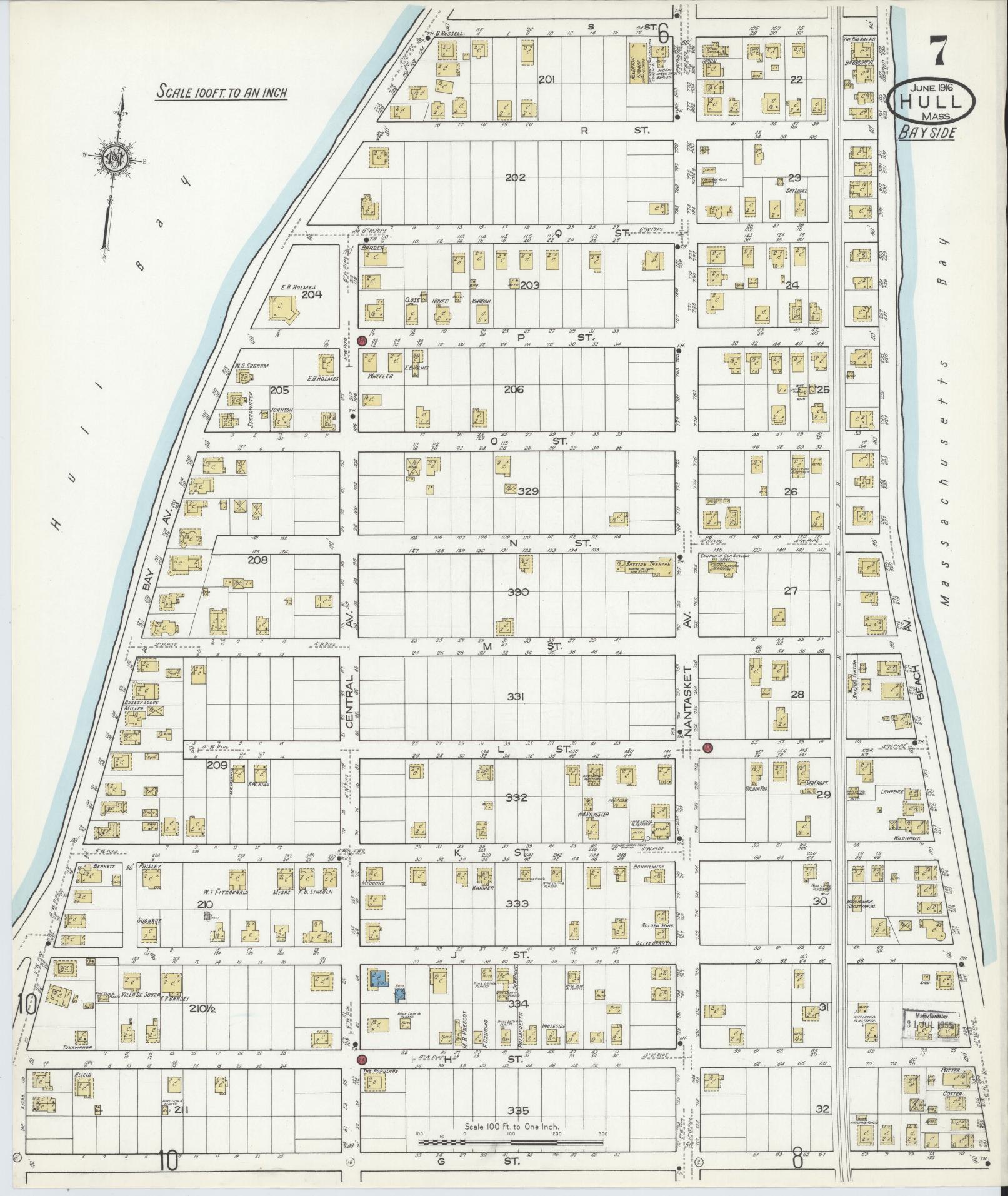 Sanborn Fire Insurance Map from Hull, Plymouth County, Massachusetts (1916), Sheet #0007 - Complete Map Set gallery image, historic Sanborn map, vintage wall art, Massachusetts Massachusetts