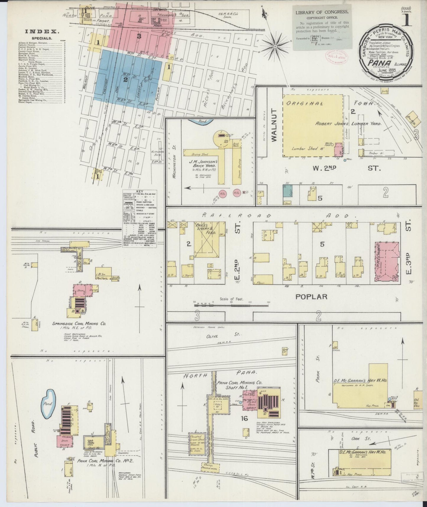 Sanborn Fire Insurance Map from Pana, Christian County, Illinois (1893), Sheet #0001 - Complete Map Set gallery image, historic Sanborn map, vintage wall art, Illinois Illinois