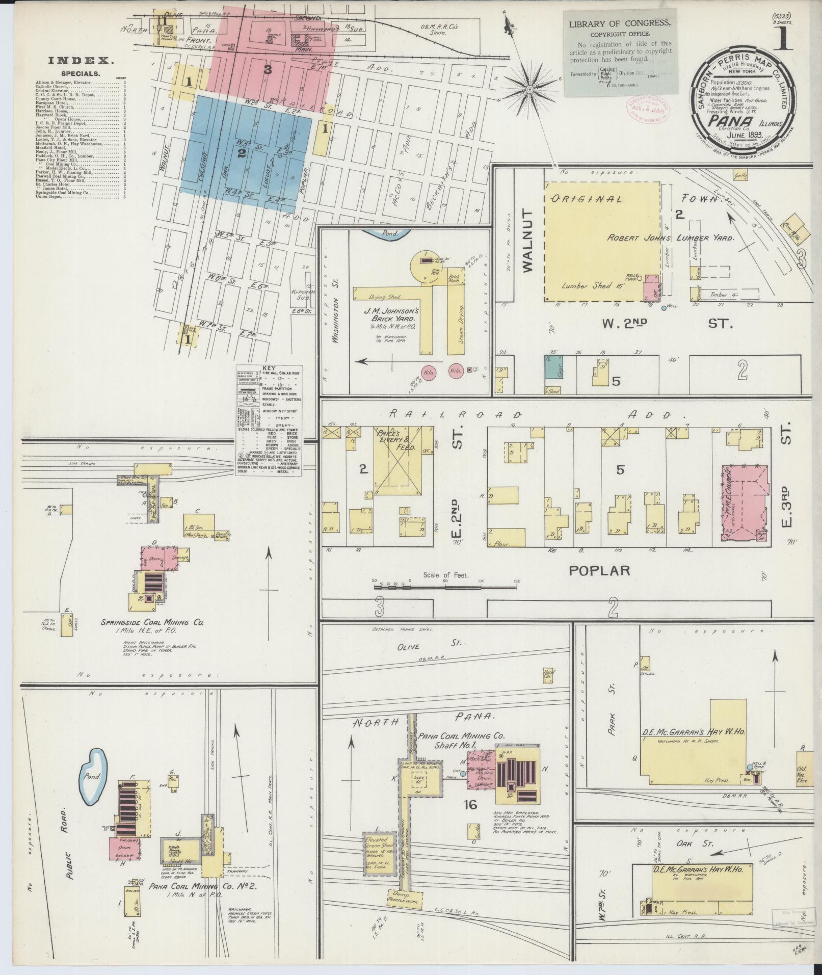 Sanborn Fire Insurance Map from Pana, Christian County, Illinois (1893), Sheet #0001 - Complete Map Set gallery image, historic Sanborn map, vintage wall art, Illinois Illinois