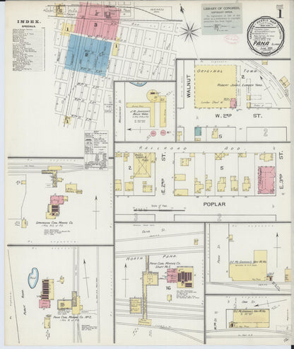 Sanborn Fire Insurance Map from Pana, Christian County, Illinois (1893), Sheet #0001 - Complete Map Set gallery image, historic Sanborn map, vintage wall art, Illinois Illinois