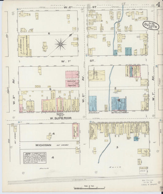 Sanborn Fire Insurance Map from Duluth, Saint Louis County, Minnesota (1884), Sheet #0004 - Historic Sanborn Fire Insurance Map Print, vintage old map wall art, antique decor, genealogy gift, Minnesota Minnesota map
