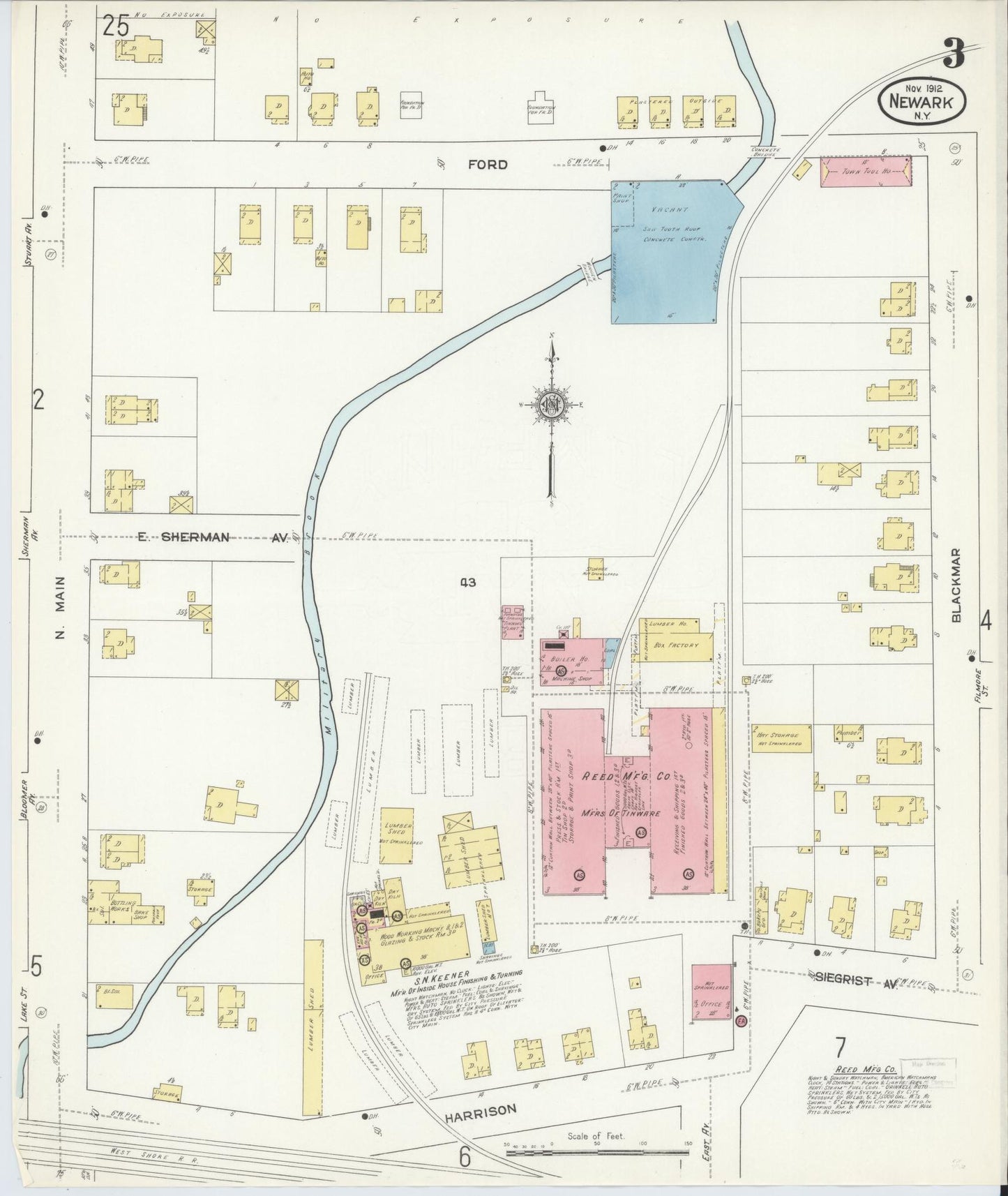 Sanborn Fire Insurance Map from Newark, Wayne County, New York (1912), Sheet #0003 - Historic Sanborn Fire Insurance Map Print, vintage old map wall art, antique decor, genealogy gift, New York New York map