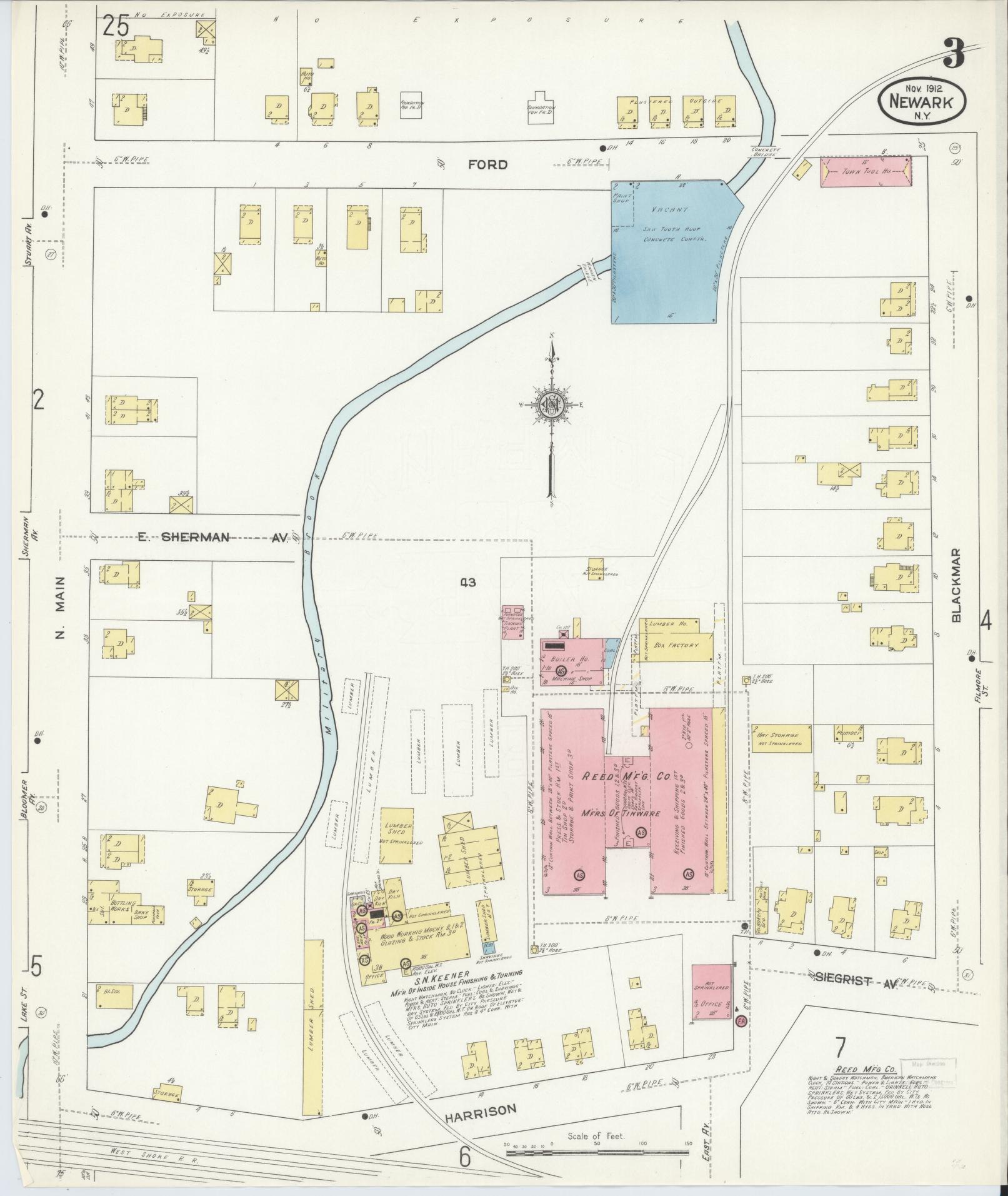 Sanborn Fire Insurance Map from Newark, Wayne County, New York (1912), Sheet #0003 - Historic Sanborn Fire Insurance Map Print, vintage old map wall art, antique decor, genealogy gift, New York New York map