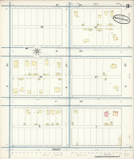 Sanborn Fire Insurance Map from North Yakima, Yakima County, Washington (1891), Sheet #0003 - Historic Sanborn Fire Insurance Map Print, vintage old map wall art, antique decor, genealogy gift, Washington Washington map