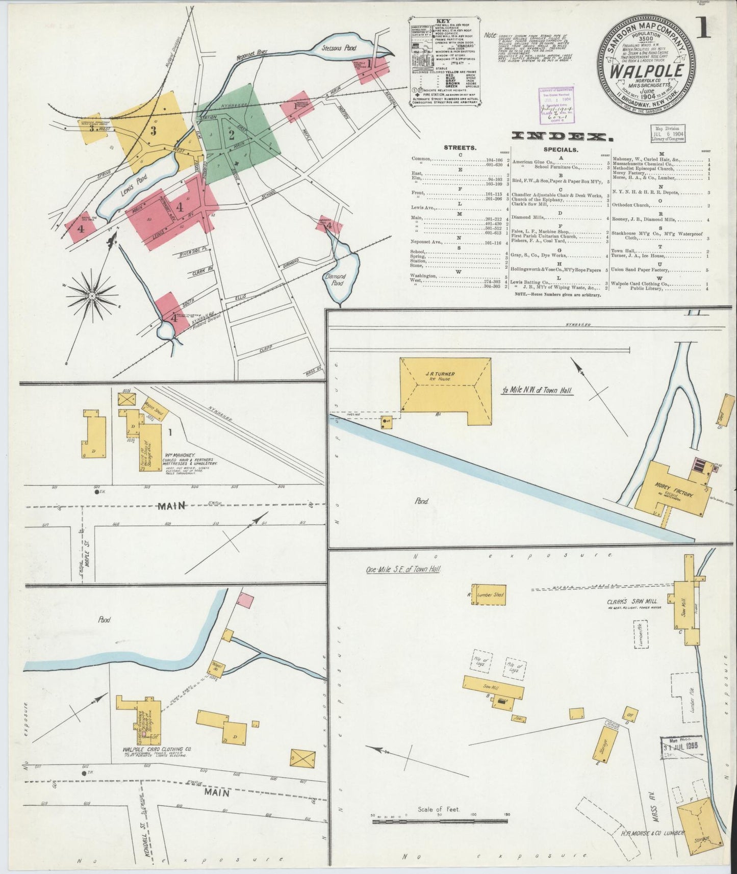 Sanborn Fire Insurance Map from Walpole, Norfolk County, Massachusetts (1904), Sheet #0001 - Complete Map Set gallery image, historic Sanborn map, vintage wall art, Massachusetts Massachusetts