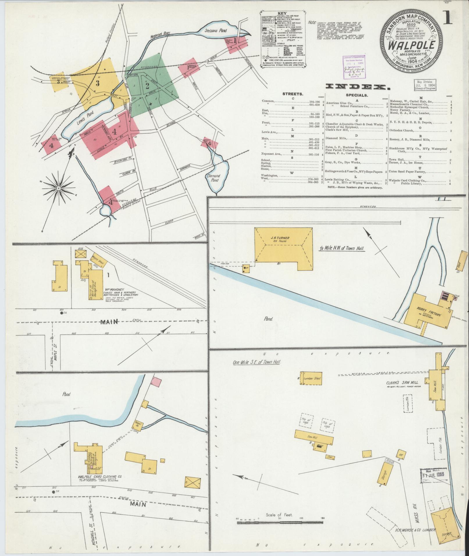 Sanborn Fire Insurance Map from Walpole, Norfolk County, Massachusetts (1904), Sheet #0001 - Complete Map Set gallery image, historic Sanborn map, vintage wall art, Massachusetts Massachusetts