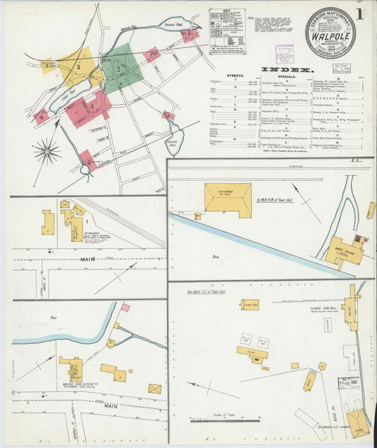 Sanborn Fire Insurance Map from Walpole, Norfolk County, Massachusetts (1904), Sheet #0001 - Complete Map Set gallery image, historic Sanborn map, vintage wall art, Massachusetts Massachusetts