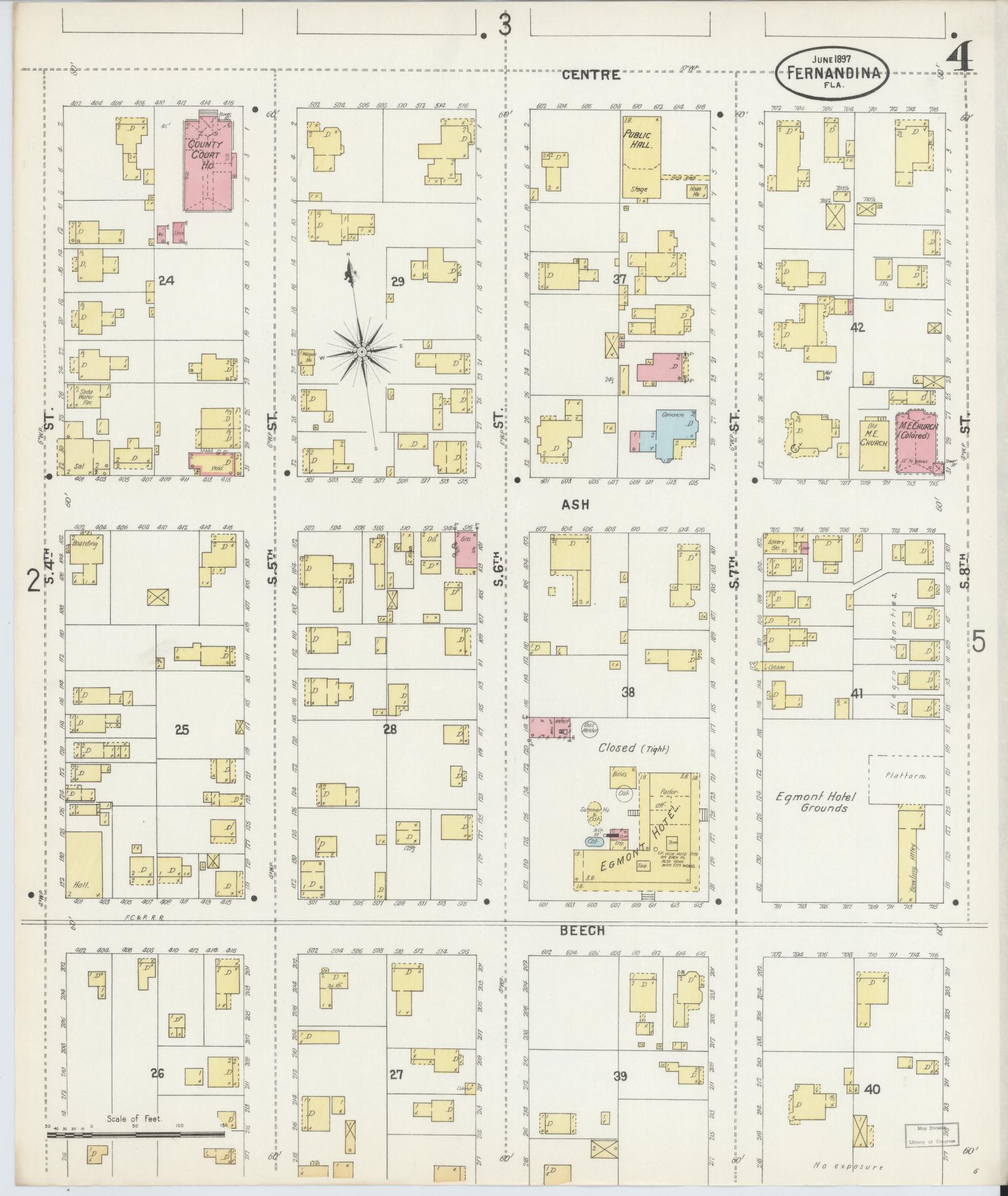 Sanborn Fire Insurance Map from Fernandina, Nassau County, Florida (1897), Sheet #0004 - Complete Map Set gallery image, historic Sanborn map, vintage wall art, Florida Florida