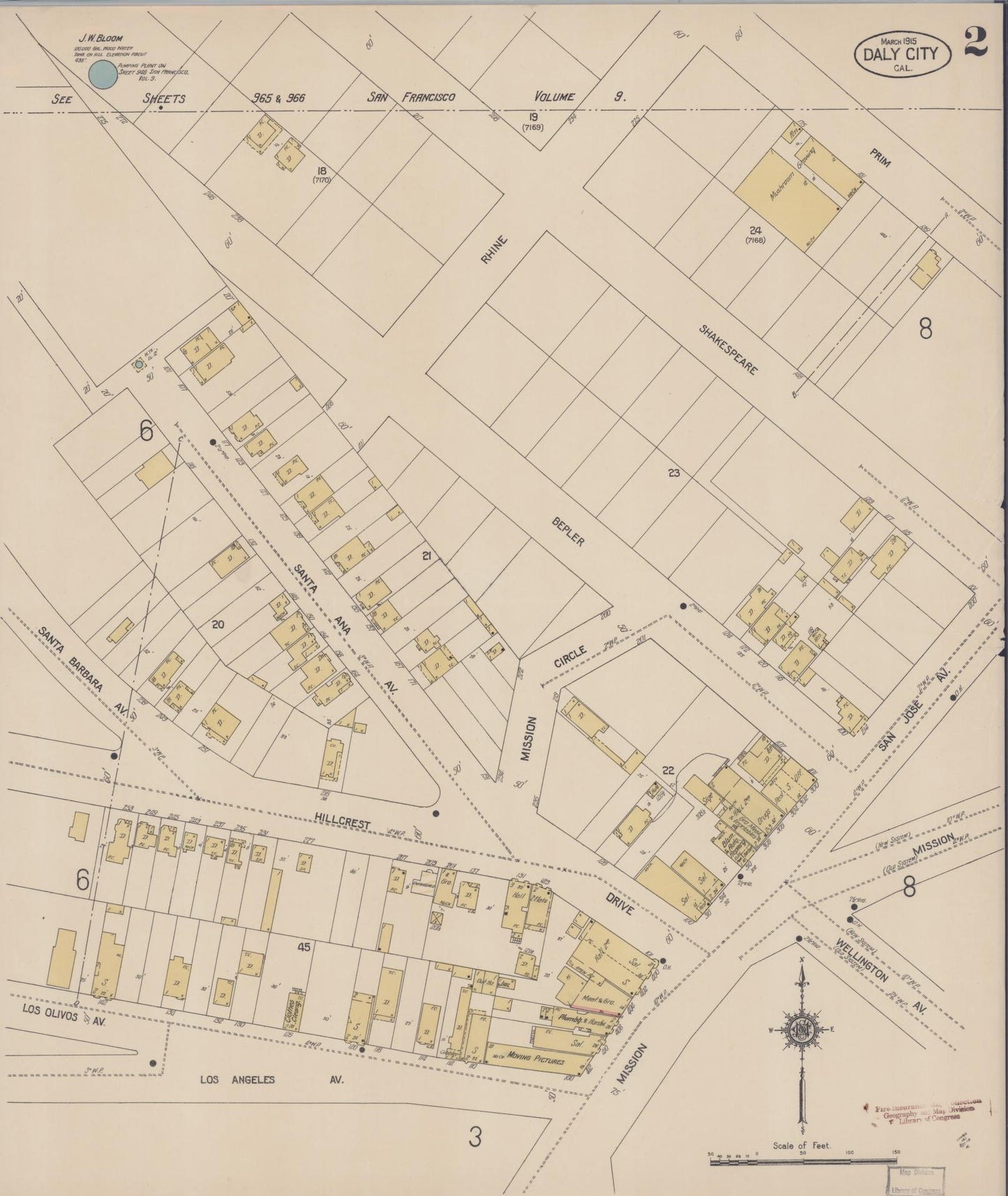 Sanborn Fire Insurance Map from Daly City, San Mateo County, California (1915), Sheet #0002 - Complete Map Set gallery image, historic Sanborn map, vintage wall art, California California
