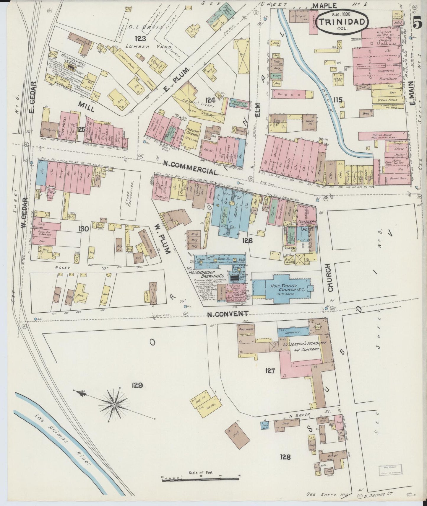Sanborn Fire Insurance Map from Trinidad, Las Animas County, Colorado (1890), Sheet #0005 - Historic Sanborn Fire Insurance Map Print, vintage old map wall art, antique decor, genealogy gift, Colorado Colorado map