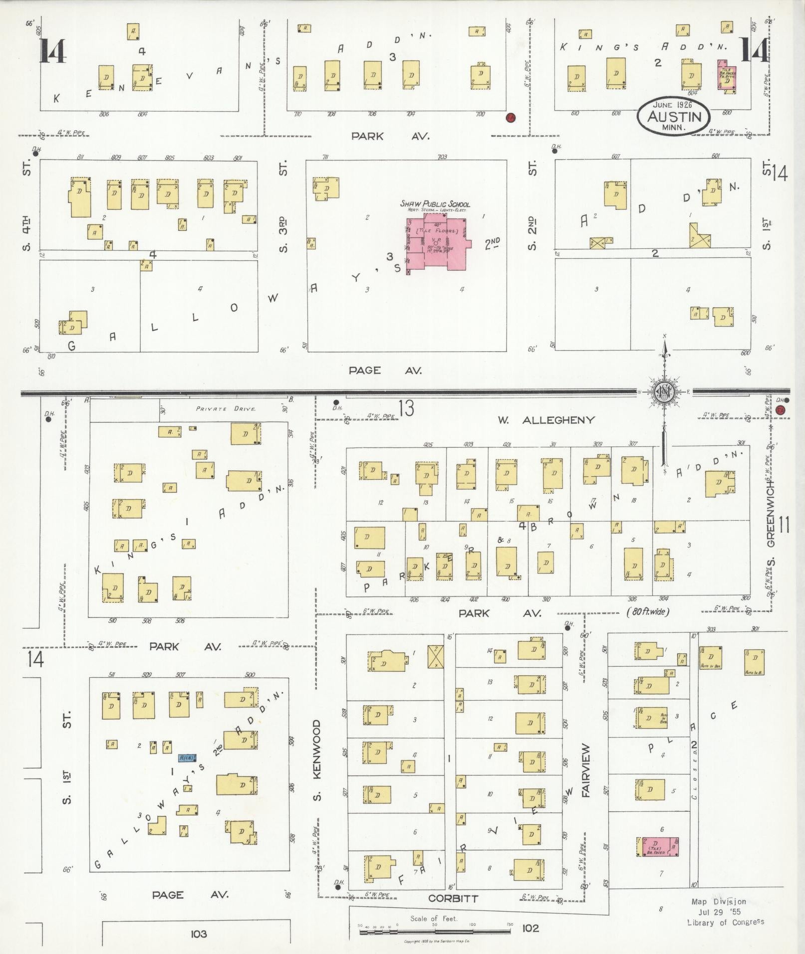 Sanborn Fire Insurance Map from Austin, Mower County, Minnesota (1926), Sheet #0014 - Historic Sanborn Fire Insurance Map Print, vintage old map wall art, antique decor, genealogy gift, Minnesota Minnesota map