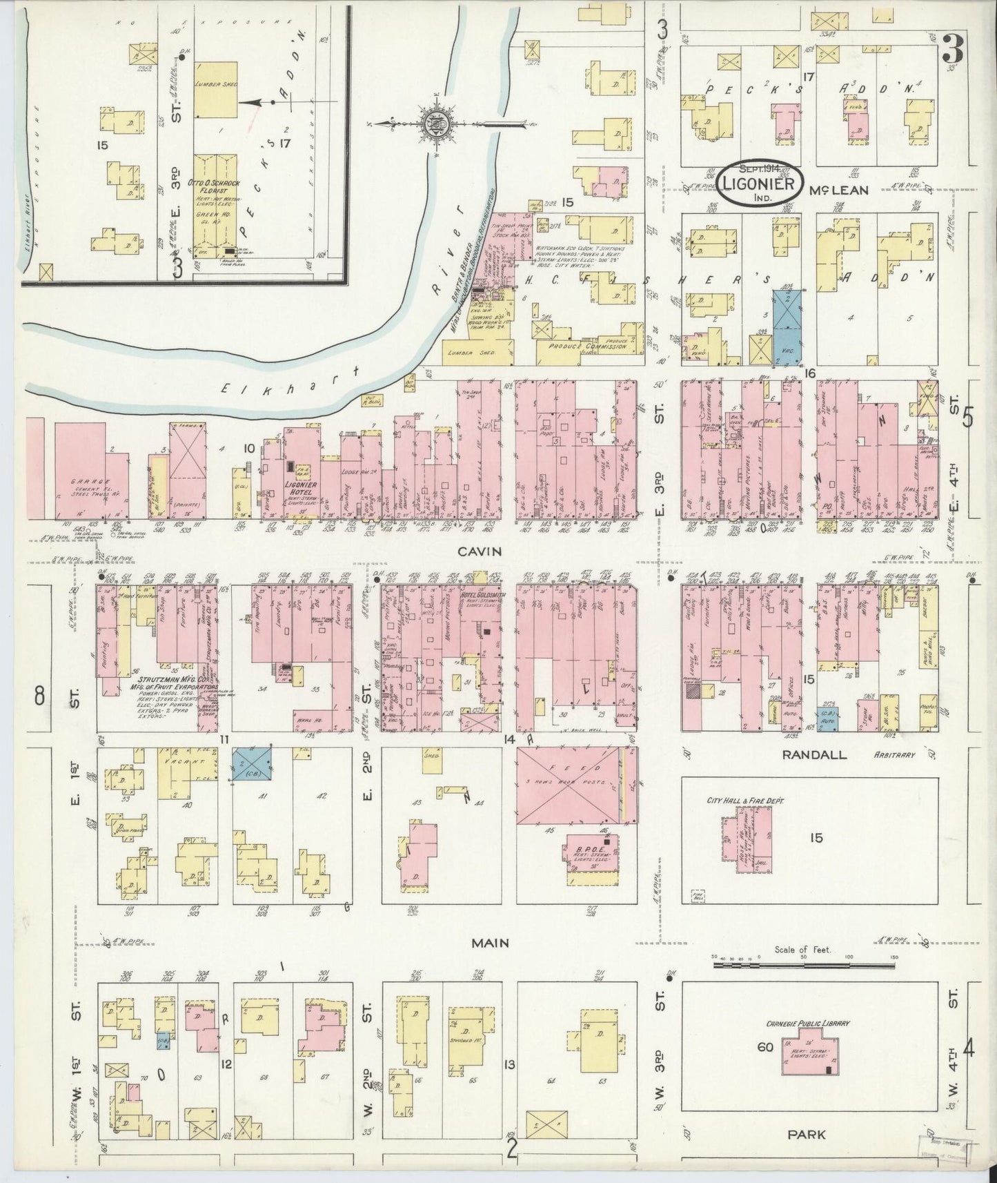 Sanborn Fire Insurance Map from Ligonier, Noble County, Indiana (1914), Sheet #0003 - Historic Sanborn Fire Insurance Map Print, vintage old map wall art, antique decor, genealogy gift, Indiana Indiana map