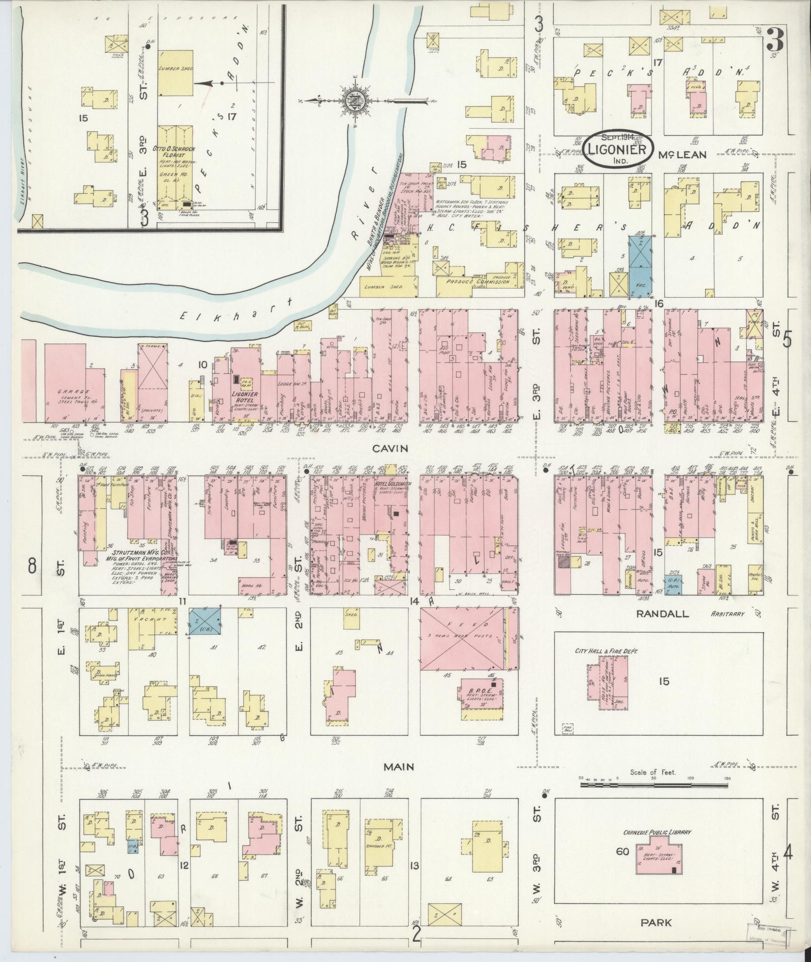 Sanborn Fire Insurance Map from Ligonier, Noble County, Indiana (1914), Sheet #0003 - Historic Sanborn Fire Insurance Map Print, vintage old map wall art, antique decor, genealogy gift, Indiana Indiana map
