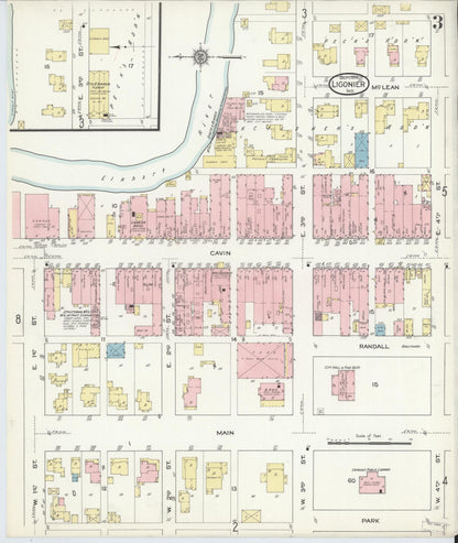 Sanborn Fire Insurance Map from Ligonier, Noble County, Indiana (1914), Sheet #0003 - Historic Sanborn Fire Insurance Map Print, vintage old map wall art, antique decor, genealogy gift, Indiana Indiana map