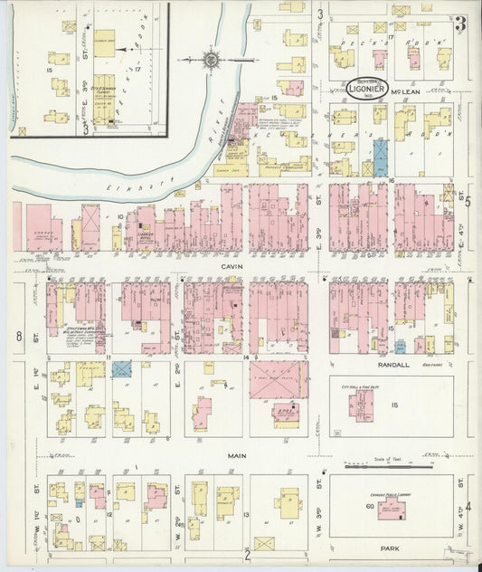Sanborn Fire Insurance Map from Ligonier, Noble County, Indiana (1914), Sheet #0003 - Historic Sanborn Fire Insurance Map Print, vintage old map wall art, antique decor, genealogy gift, Indiana Indiana map