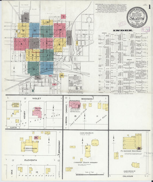 Sanborn Fire Insurance Map from Chillicothe, Livingston County, Missouri (1909), Sheet #0001 - Complete Map Set gallery image, historic Sanborn map, vintage wall art, Missouri Missouri