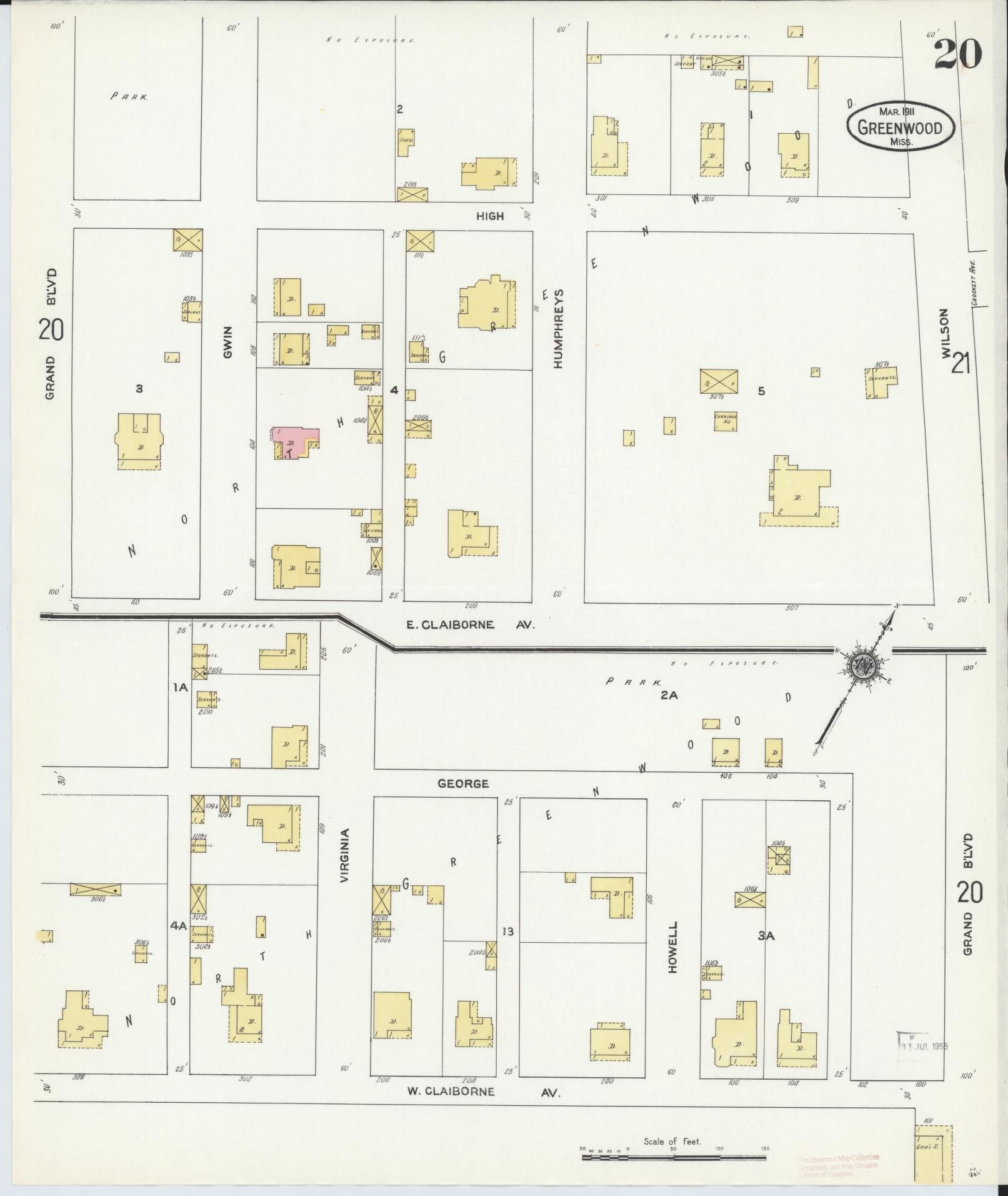 Sanborn Fire Insurance Map from Greenwood, Leflore County, Mississippi (1911), Sheet #0020 - Historic Sanborn Fire Insurance Map Print, vintage old map wall art, antique decor, genealogy gift, Mississippi Mississippi map