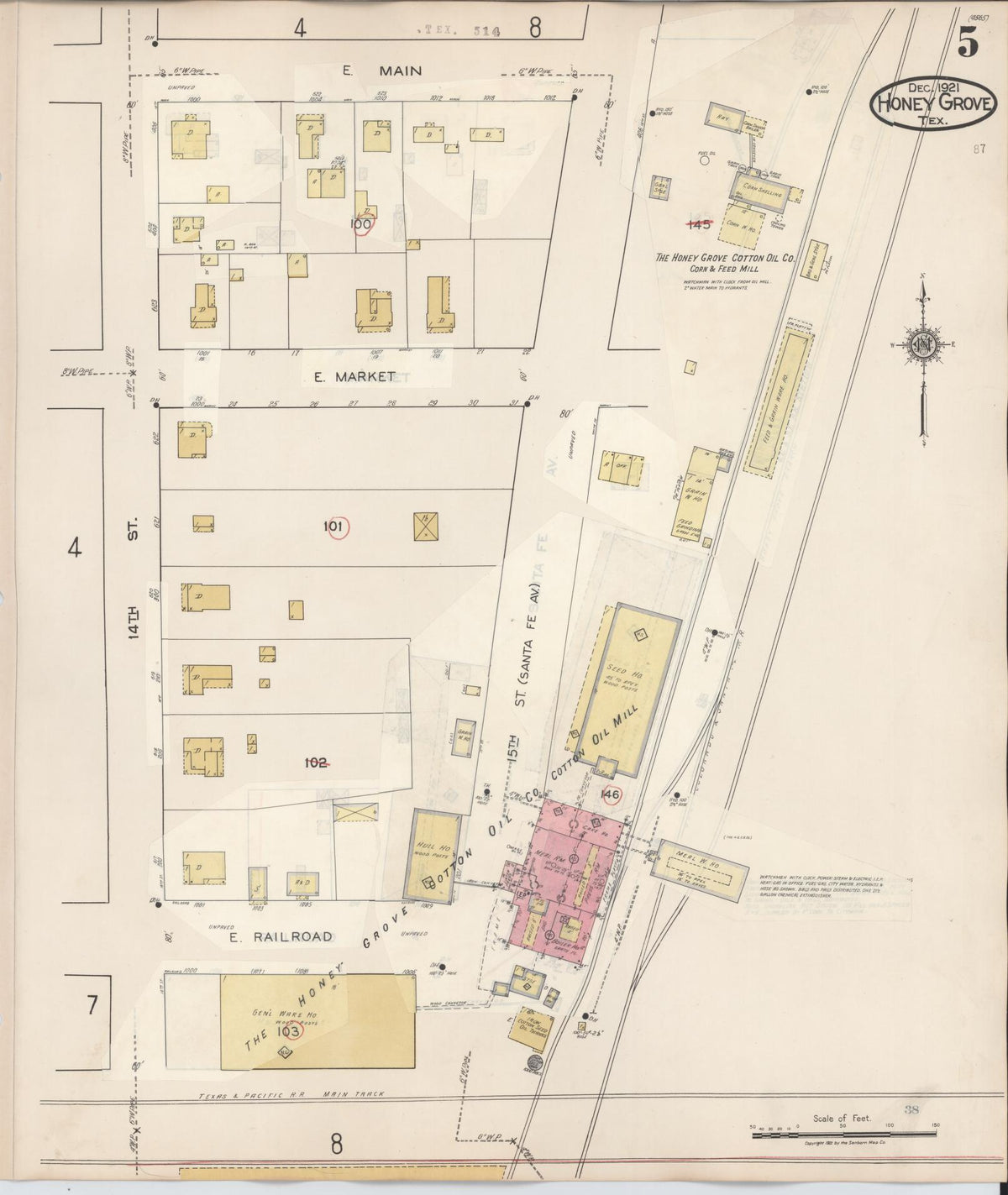 Sanborn Fire Insurance Map from Honey Grove, Fannin County, Texas (1943), Sheet #0005 - Complete Map Set gallery image, historic Sanborn map, vintage wall art, Texas Texas