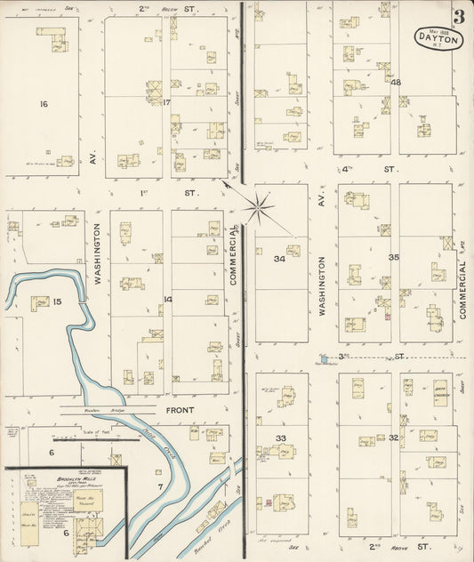Sanborn Fire Insurance Map from Dayton, Columbia County, Washington (1888), Sheet #0003 - Historic Sanborn Fire Insurance Map Print, vintage old map wall art, antique decor, genealogy gift, Washington Washington map
