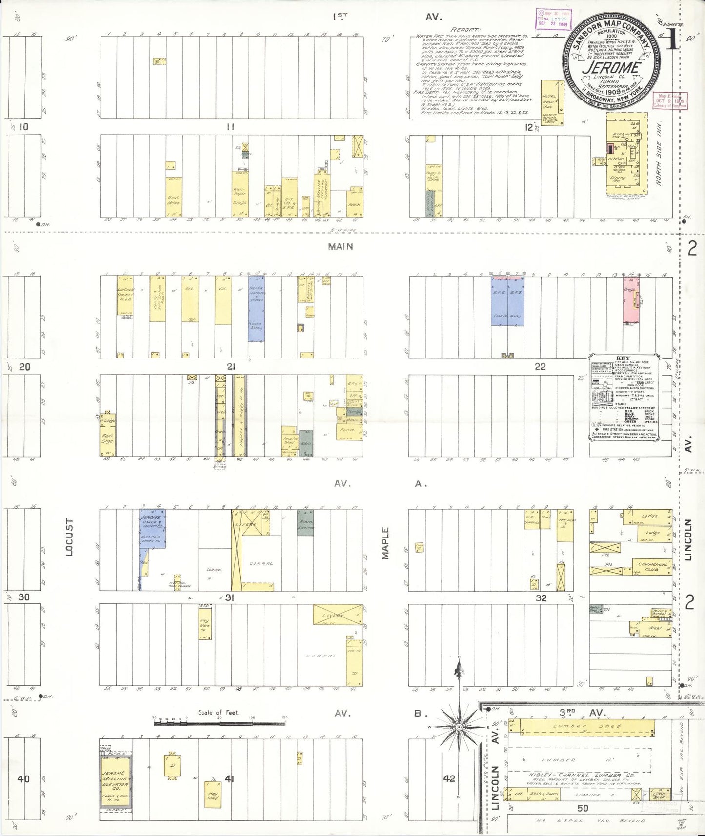 Sanborn Fire Insurance Map from Jerome, Jerome County, Idaho (1909), Sheet #0001 - Complete Map Set gallery image, historic Sanborn map, vintage wall art, Idaho Idaho