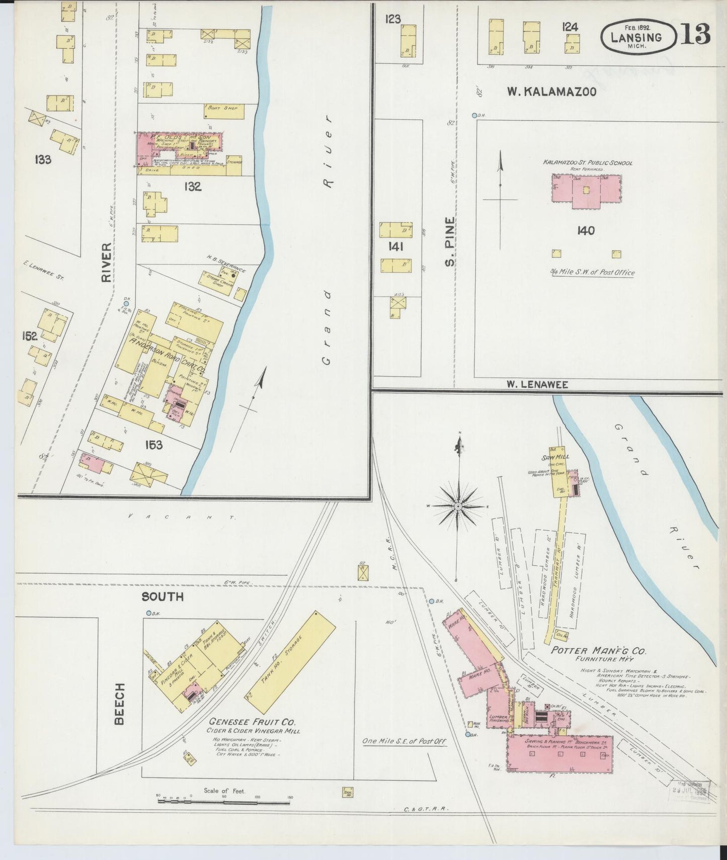 Sanborn Fire Insurance Map from Lansing, Ingham County, Michigan (1892), Sheet #0013 - Complete Map Set gallery image, historic Sanborn map, vintage wall art, Michigan Michigan