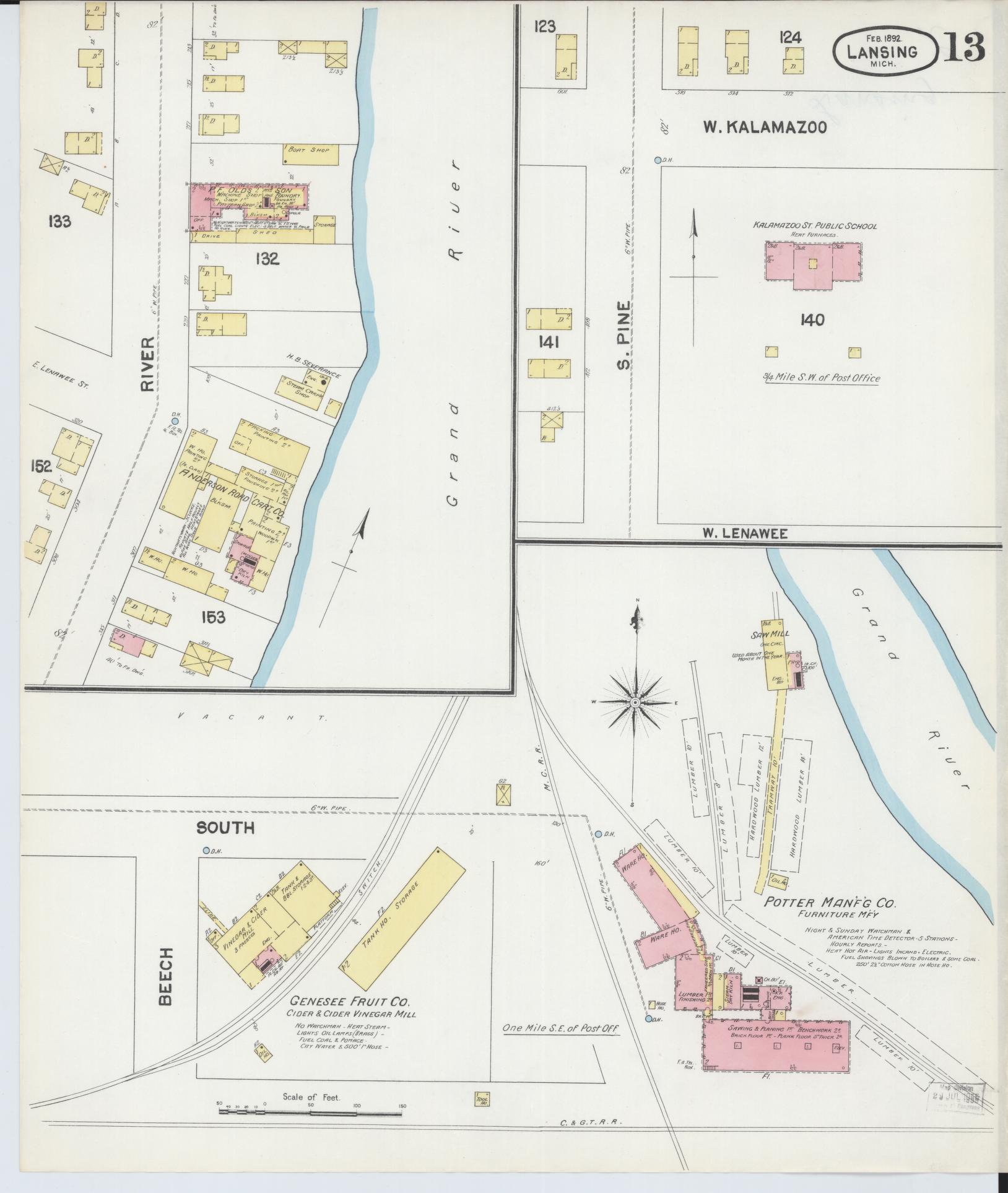 Sanborn Fire Insurance Map from Lansing, Ingham County, Michigan (1892), Sheet #0013 - Complete Map Set gallery image, historic Sanborn map, vintage wall art, Michigan Michigan