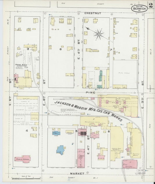 Sanborn Fire Insurance Map from Berwick, Columbia County, Pennsylvania (1891), Sheet #0002 - Historic Sanborn Fire Insurance Map Print, vintage old map wall art, antique decor, genealogy gift, Pennsylvania Pennsylvania map