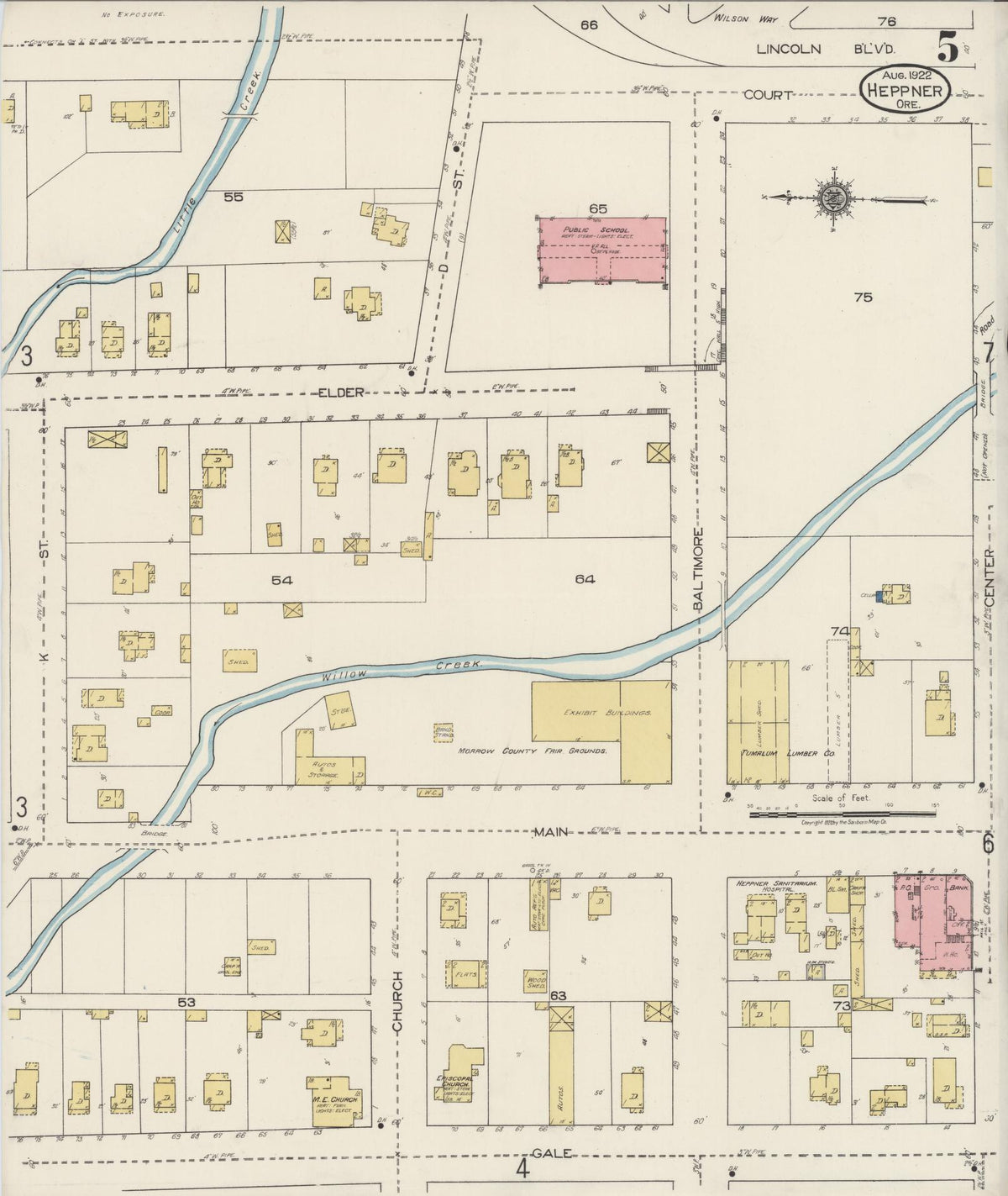 Sanborn Fire Insurance Map from Heppner, Morrow County, Oregon (1922), Sheet #0005 - Historic Sanborn Fire Insurance Map Print, vintage old map wall art, antique decor, genealogy gift, Oregon Oregon map