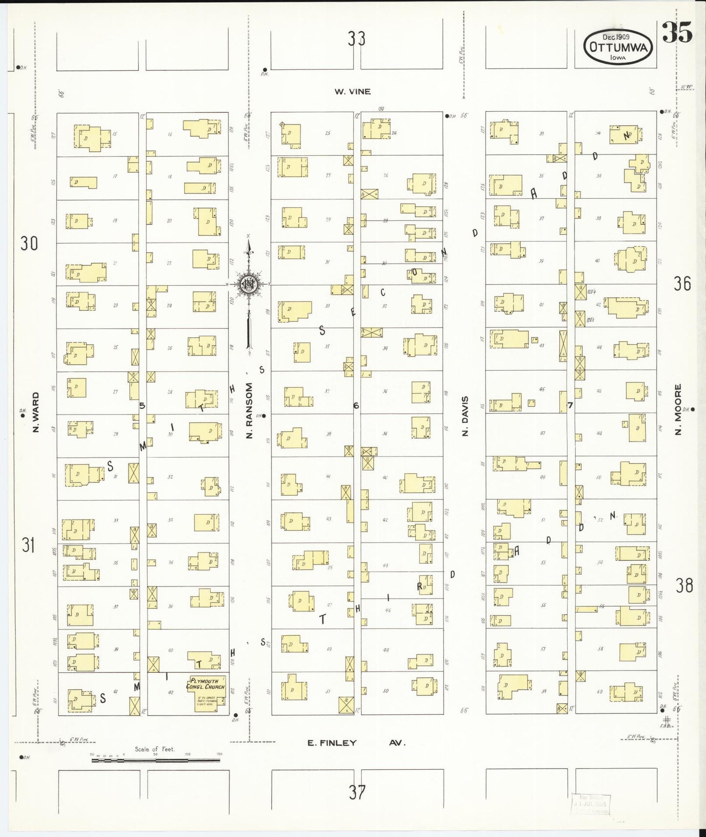 Sanborn Fire Insurance Map from Ottumwa, Wapello County, Iowa (1909), Sheet #0035 - Historic Sanborn Fire Insurance Map Print, vintage old map wall art