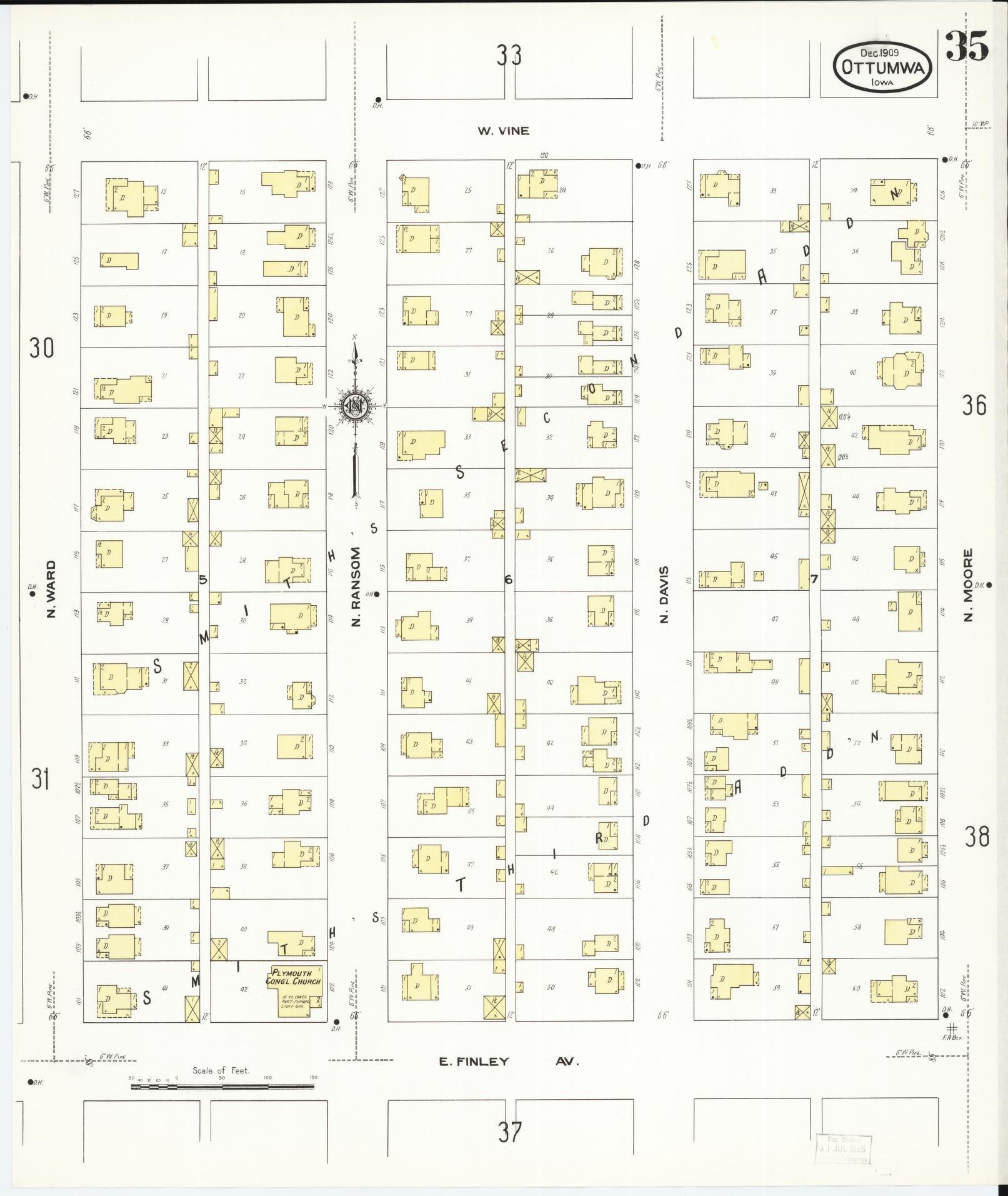 Sanborn Fire Insurance Map from Ottumwa, Wapello County, Iowa (1909), Sheet #0035 - Historic Sanborn Fire Insurance Map Print, vintage old map wall art